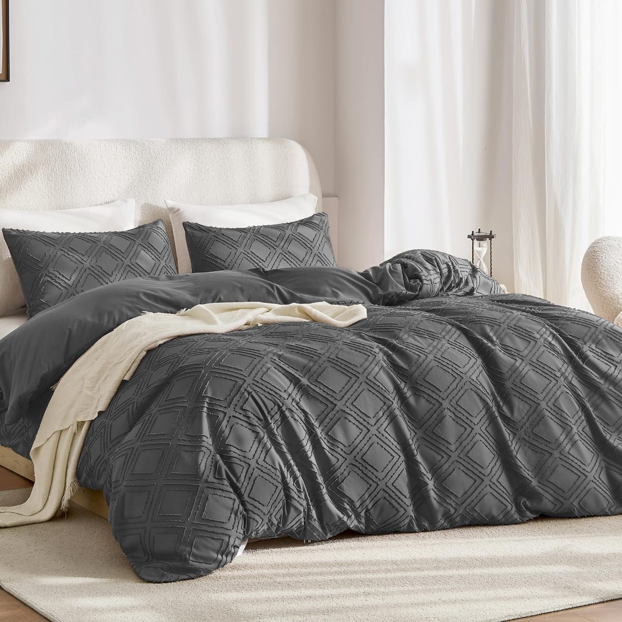 6X7 3Pc Tufted Wave Duvet Cover Set