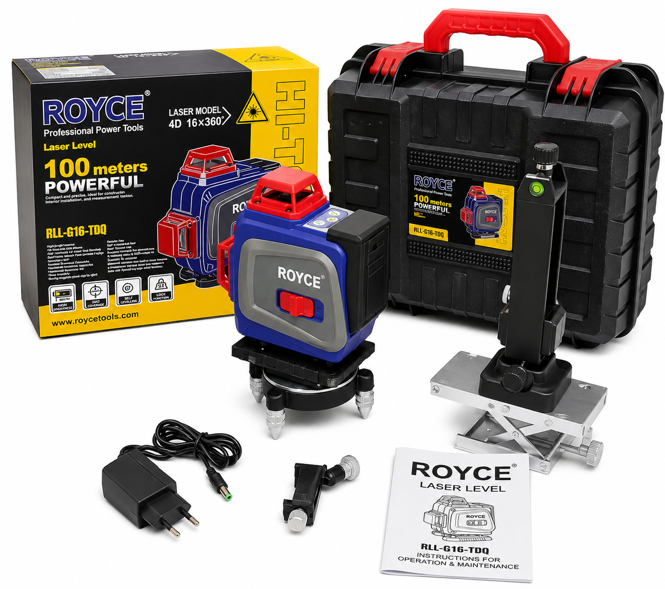 Royce 16-Line 360° Laser Level – 100M Range with 3000mAh Rechargeable Battery