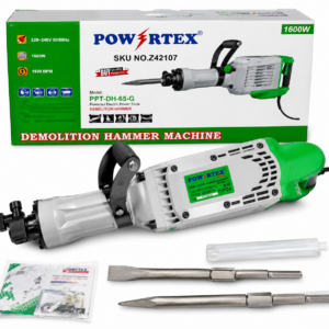 Powertex 1600W Demolition Hammer Drill – 65 Joules Heavy Duty Concrete Breaker