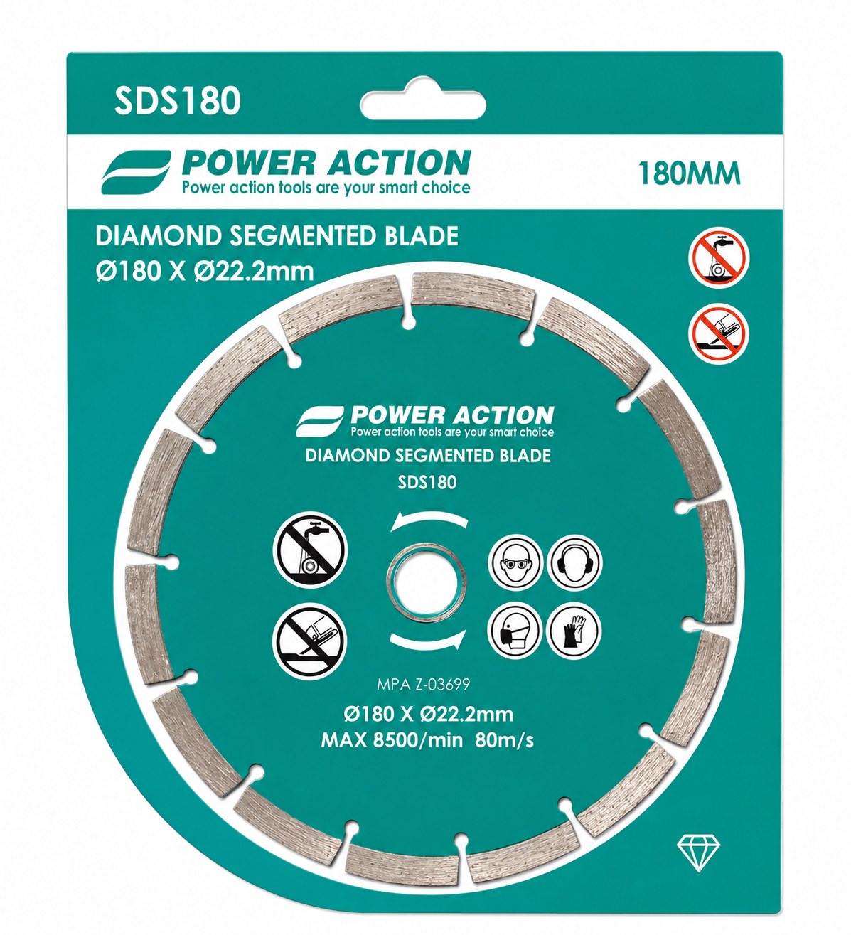 POWER ACTION Diamond Segmented Blade 7" (180mm) β Heavy Duty Concrete, Brick & Masonry Cutting Disc