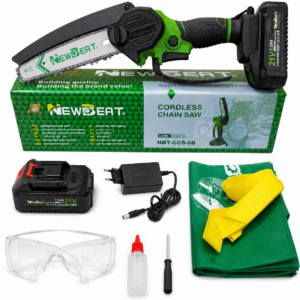 NEWBEAT 6 Inch Cordless Chainsaw – 21V Mini Electric Chain Saw with 2 Batteries