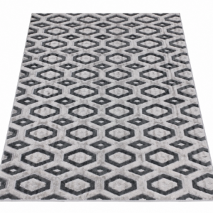 Luxury Grey Geometric Area Rug – Modern Hexagon Pattern Carpet 7x10