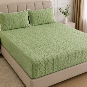 6x6 Jacquard Sherpa Fleece Bedsheet with 2 Pillow Cases – Soft Fitted Embossed Bedding Set