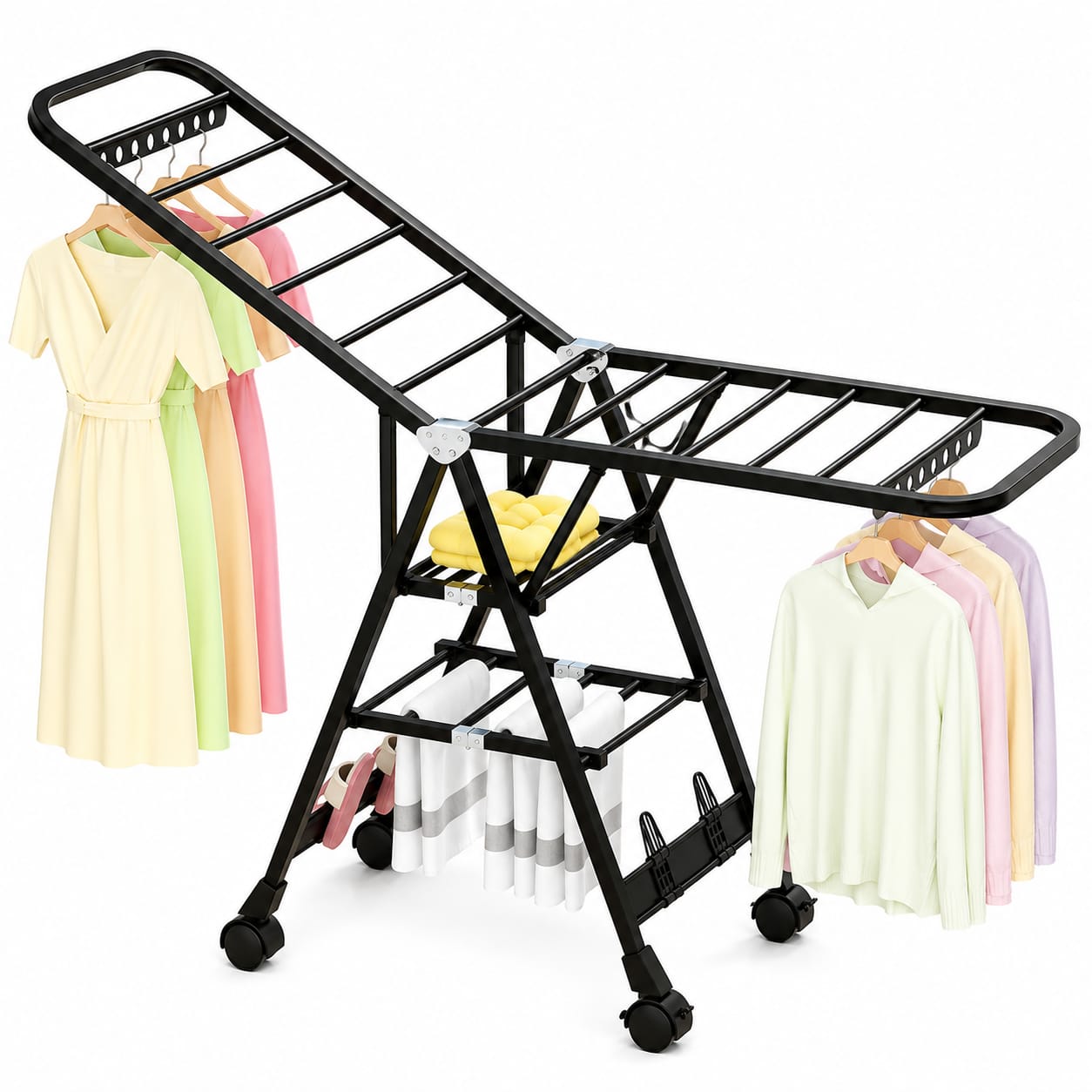 Foldable Clothes Drying Rack with Wheels – Heavy Duty Indoor & Outdoor Laundry Dryer