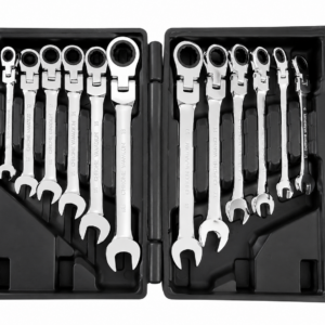 12-Piece Flex-Head Ratcheting Wrench Set | Metric Combination Spanner Set with Storage Case