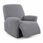 Grey 1 Seater Recliner Chair Loose Cover – Stretch Elastic Recliner Sofa Slipcover with Side Pocket