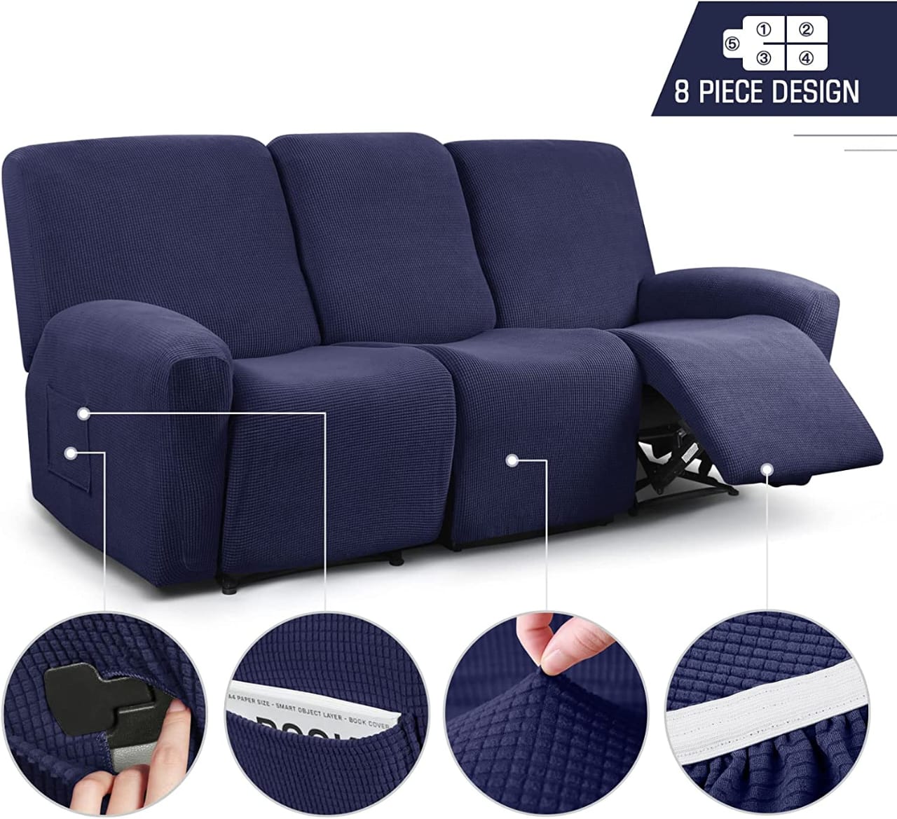 Premium 3 Seater Recliner Slipcover – Stretch Loose Cover for Recliner Sofas