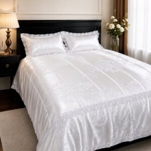 4 Piece Luxury Silk Duvet Cover Set 6x7 (220×240cm) – Premium Silk Bedding Set with Lace Design