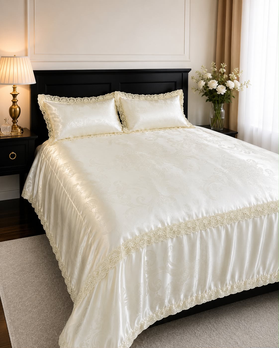 4 Piece Luxury Silk Duvet Cover Set 6x7 (220×240cm) – Premium Silk Bedding Set with Lace Design - Image 4