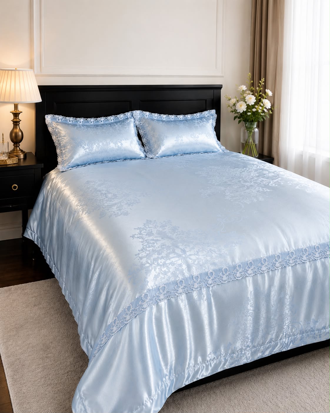 4 Piece Luxury Silk Duvet Cover Set 6x7 (220×240cm) – Premium Silk Bedding Set with Lace Design - Image 6