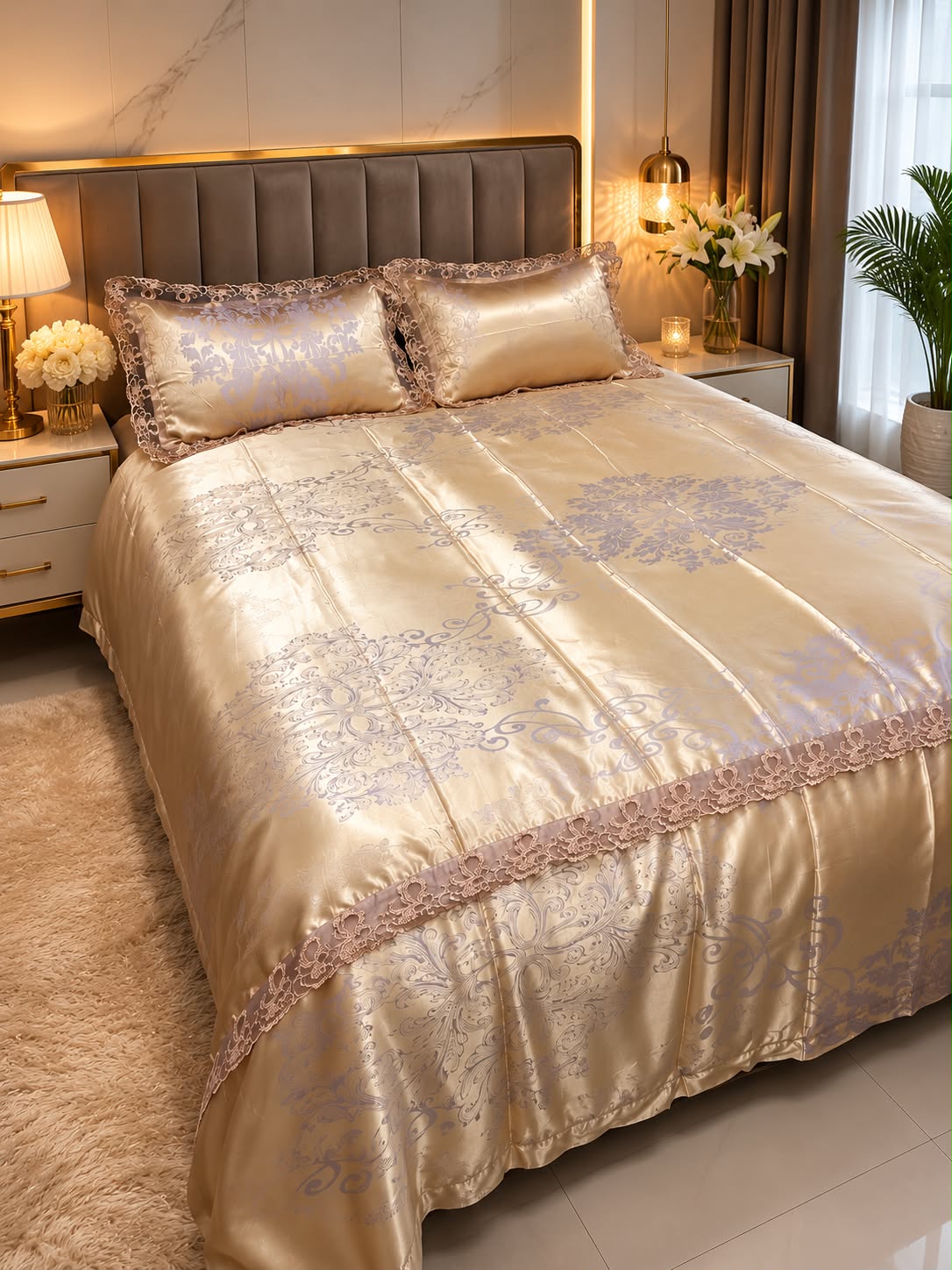 4 Piece Luxury Silk Duvet Cover Set 6x7 (220×240cm) – Premium Silk Bedding Set with Lace Design - Image 7