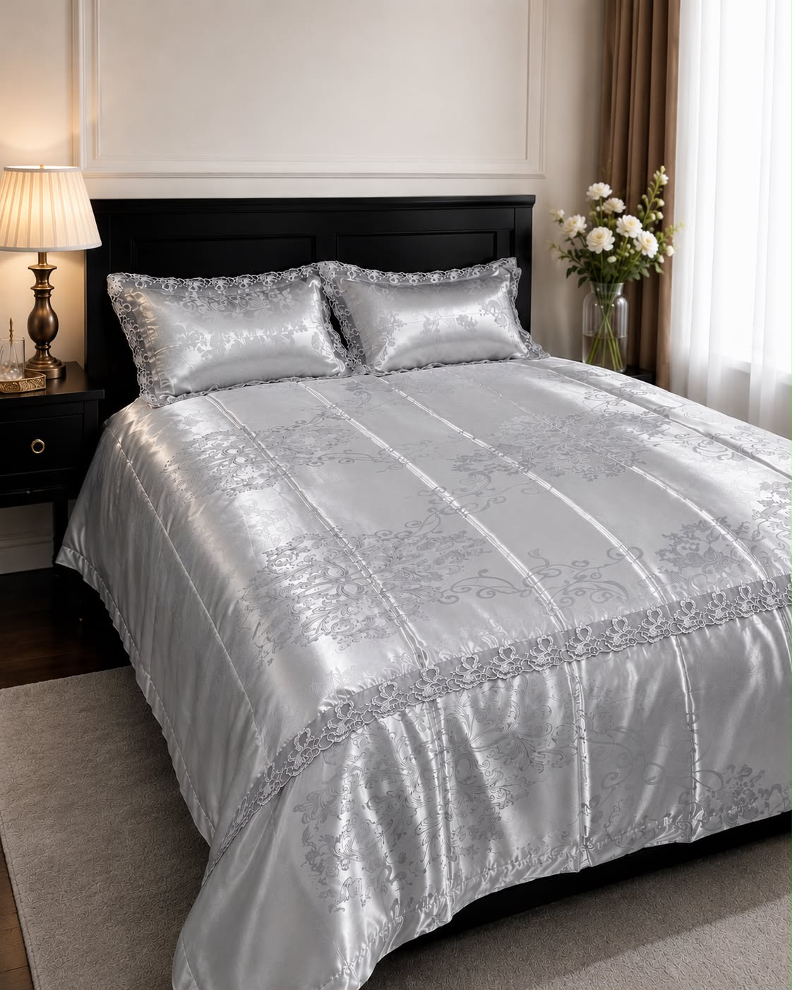 4 Piece Luxury Silk Duvet Cover Set 6x7 (220×240cm) – Premium Silk Bedding Set with Lace Design - Image 8