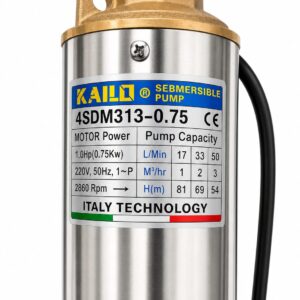 Kailo 1HP 0.75kW 4SDM313 Submersible Pump – Borehole & Deep Well Water Pump