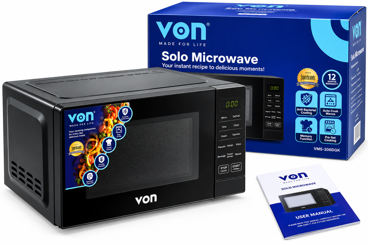 VON 20L Digital Microwave Oven – Easy Clean with Child Safety Lock