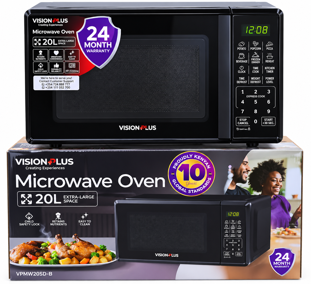 Vision Plus 20L Microwave Oven – Easy to Clean with Child Safety Lock